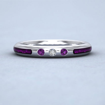 Amethyst And Diamond Set Enamelled Platinum 3mm Wedding Ring