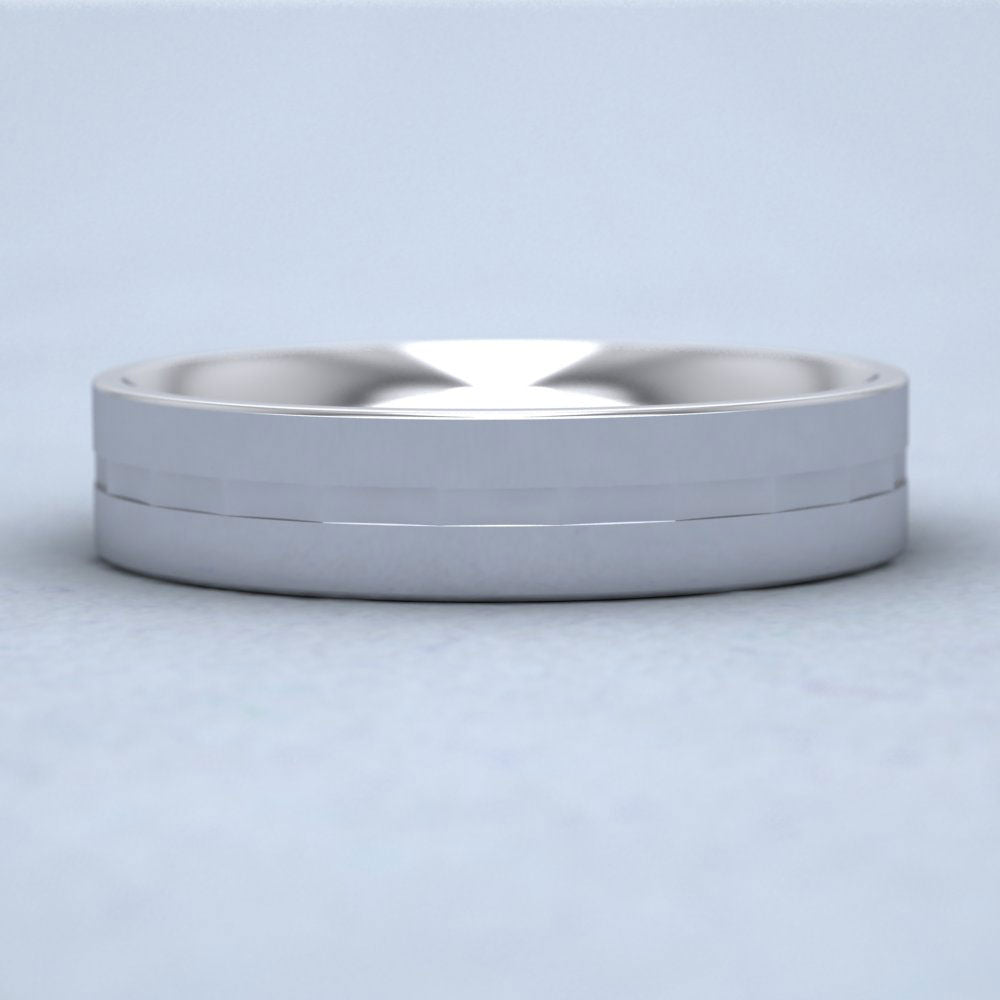 Flat Facetted Groove 14ct White Gold 5mm Wedding Ring