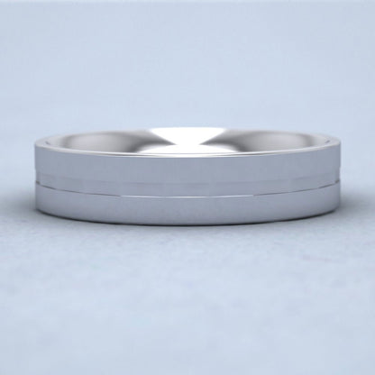 Flat Facetted Groove 14ct White Gold 5mm Wedding Ring