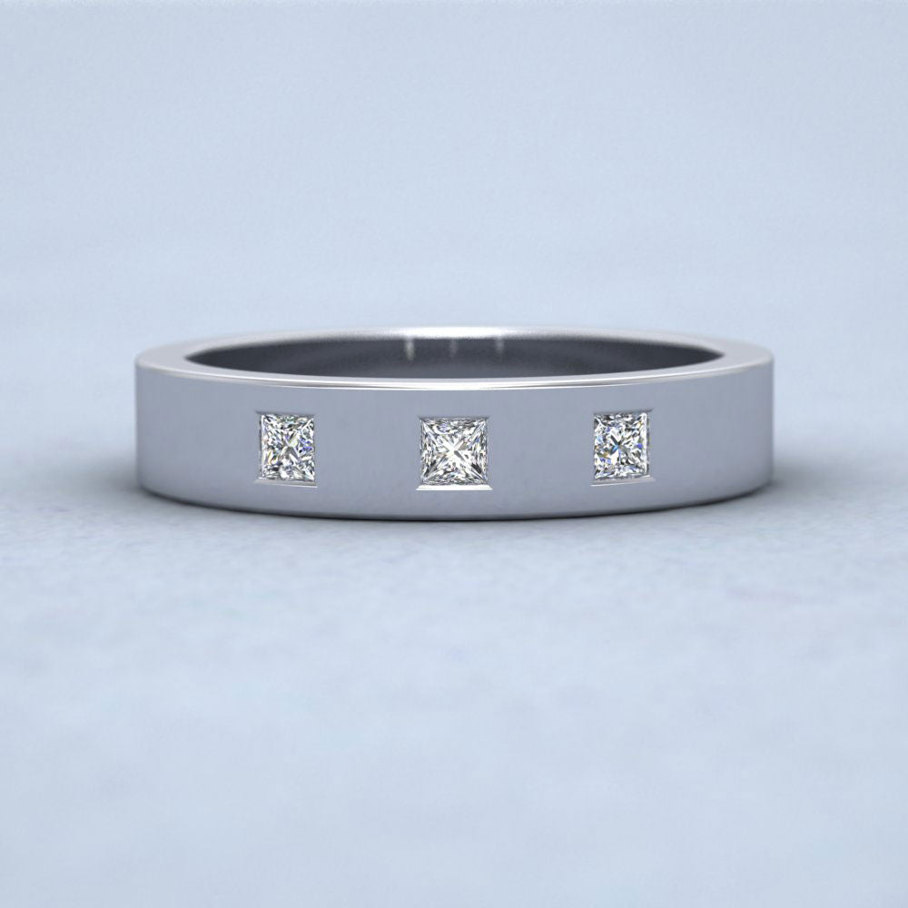 Three Stone Princess Cut Diamond Set 18ct White Gold 4mm Wedding Ring