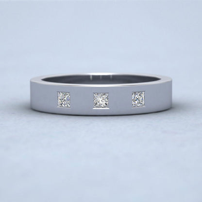 Three Stone Princess Cut Diamond Set 950 Palladium 4mm Wedding Ring