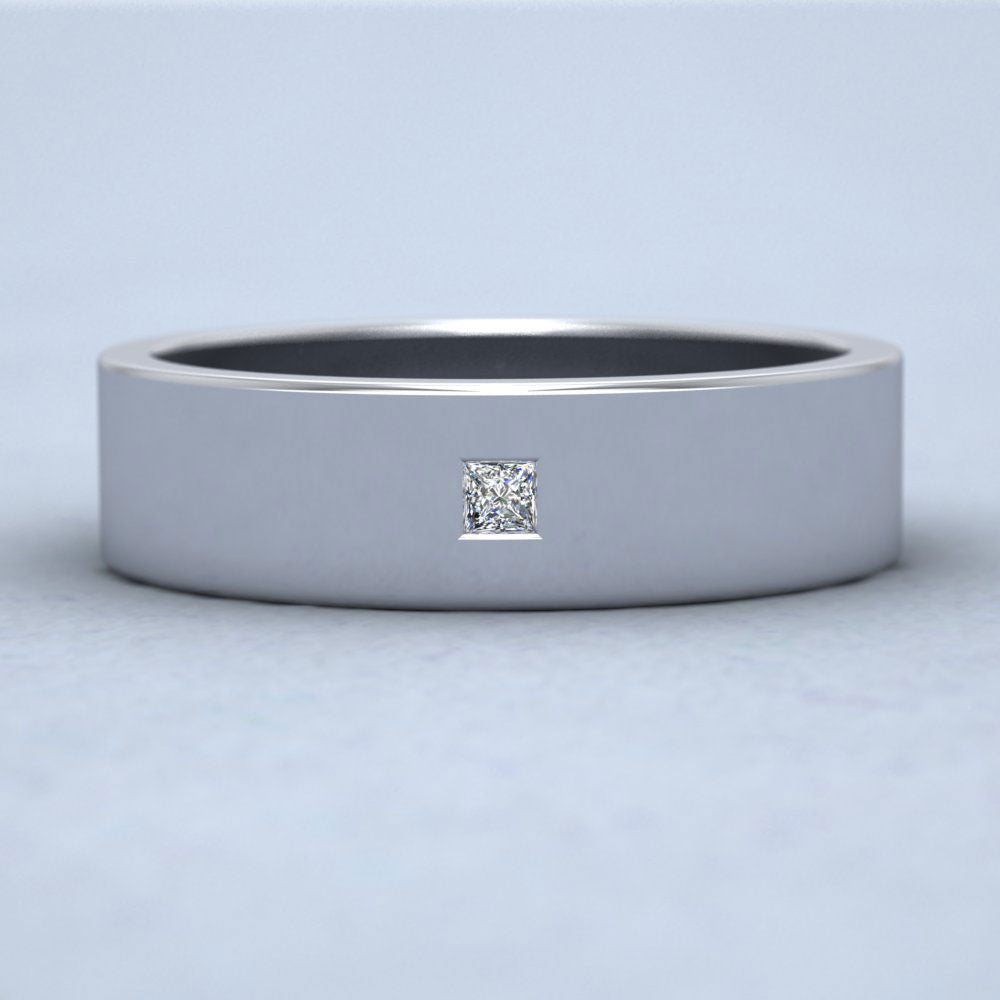 Single Stone Princess Cut Diamond Set 950 Palladium 6mm Wedding Ring