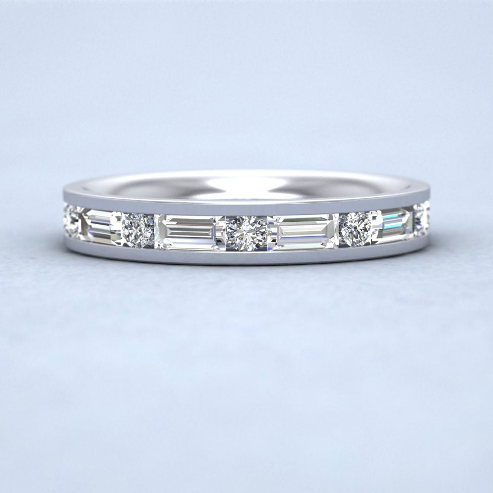 Channel Set Alternate Baguette And Round Diamond 18ct White Gold 3.5mm Ring