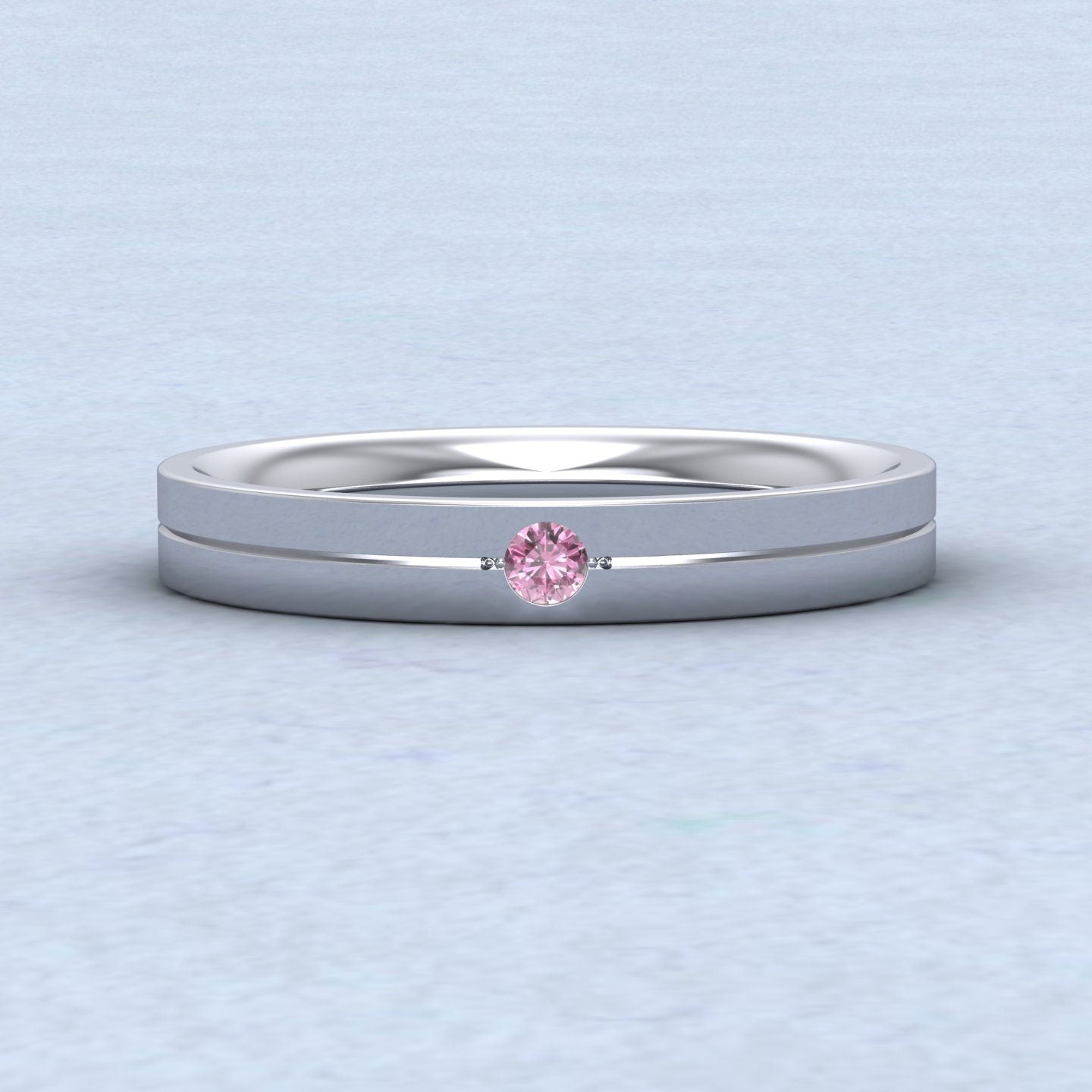 Pink Sapphire Set Sterling Silver 3mm Wedding Ring