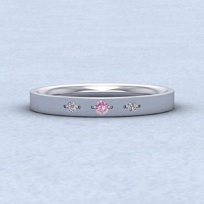 Three Diamond And Pink Sapphire Set 950 Palladium 2.5mm Wedding Ring