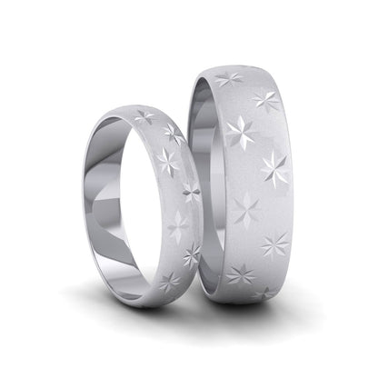 Star Patterned Sterling Silver 4mm Wedding Ring