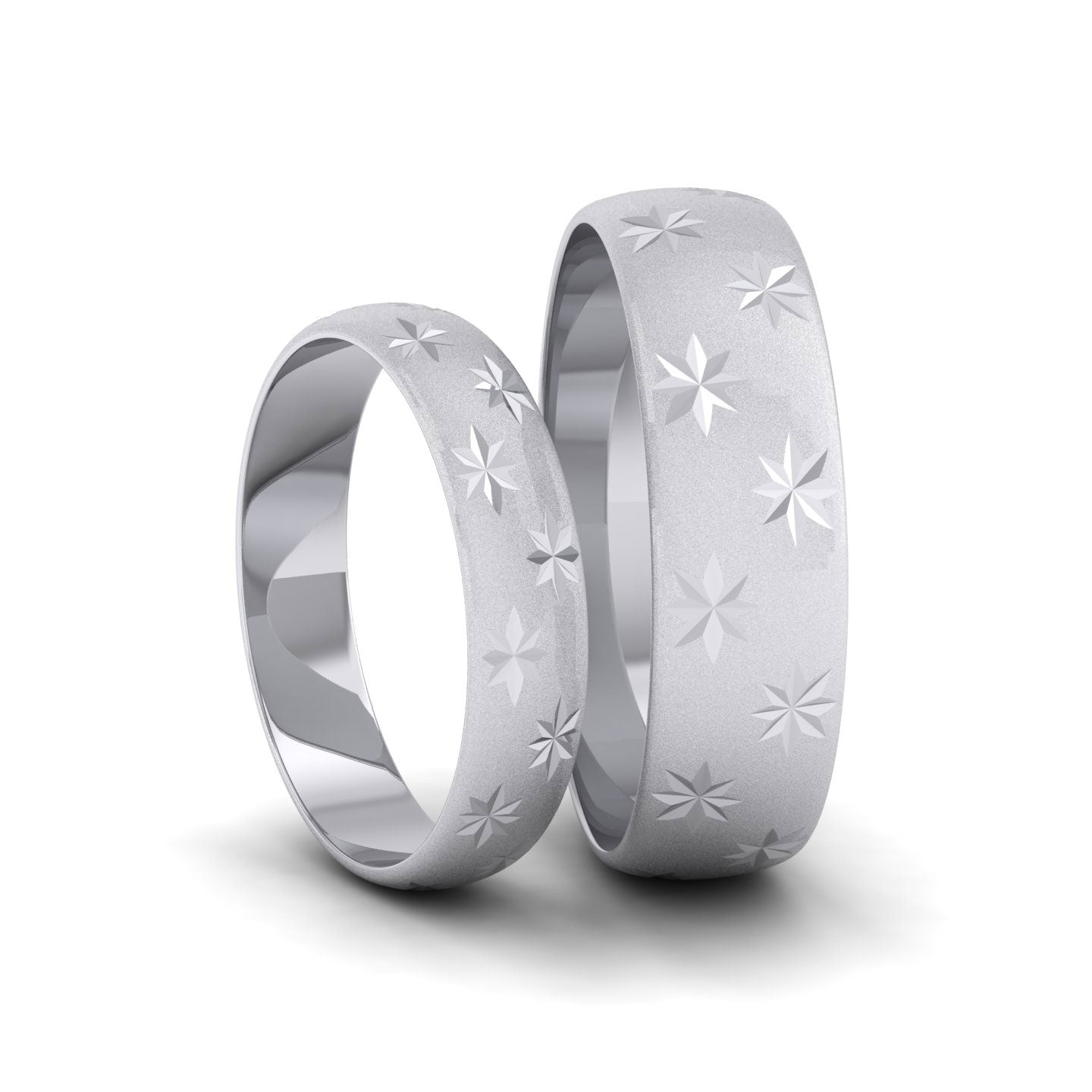 Star Patterned 14ct White Gold 4mm Wedding Ring