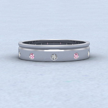 Diamond And Pink Sapphire Set 950 Palladium 4mm Wedding Ring