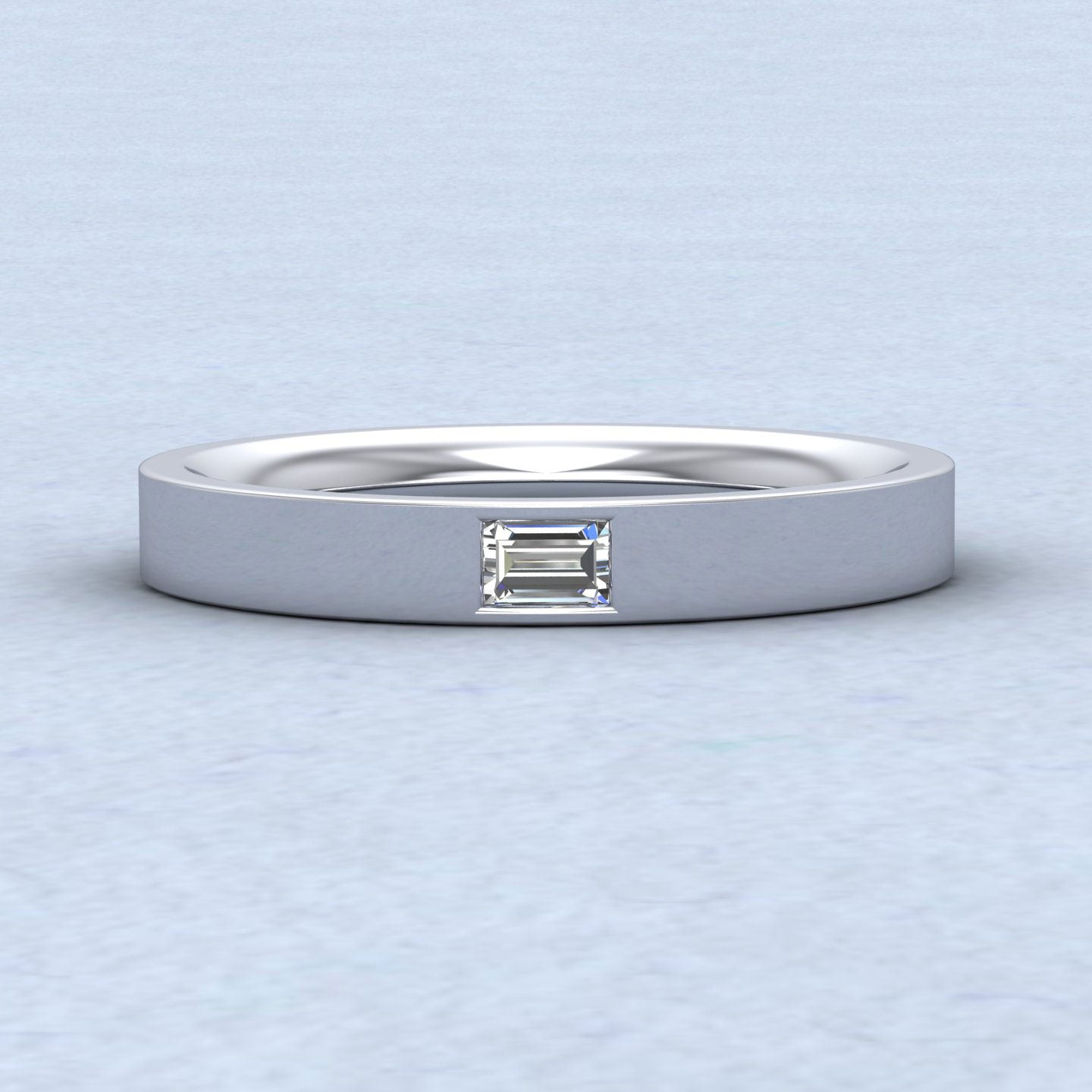 Baguette Diamond Set (0.1ct) 14ct White Gold 3mm Wedding Ring