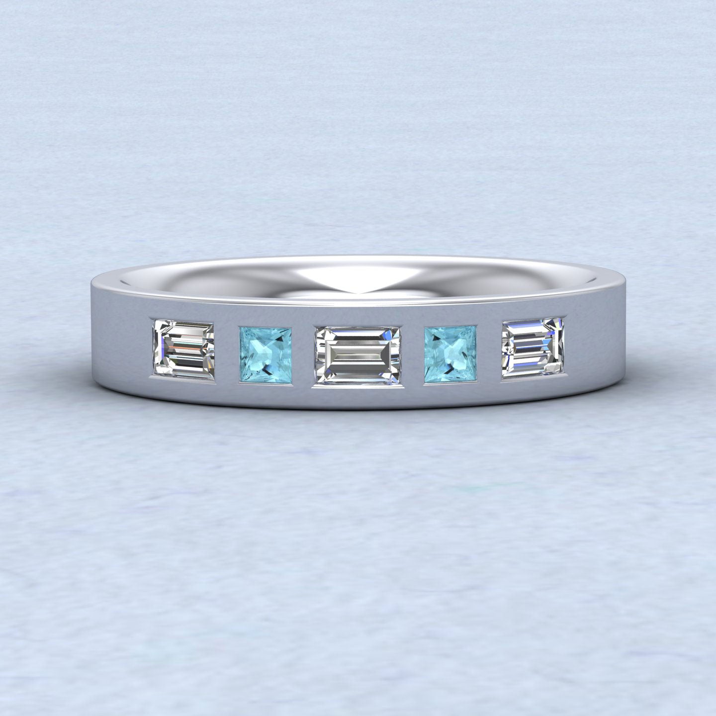 Aquamarine And Diamond Set (0.4ct Vs, F/G) 500 Palladium 4mm Wedding Ring