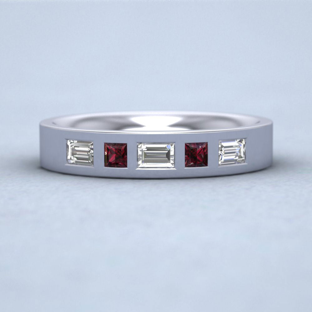 Ruby And Diamond Set (0.4ct Vs, F/G) 950 Palladium 4mm Wedding Ring