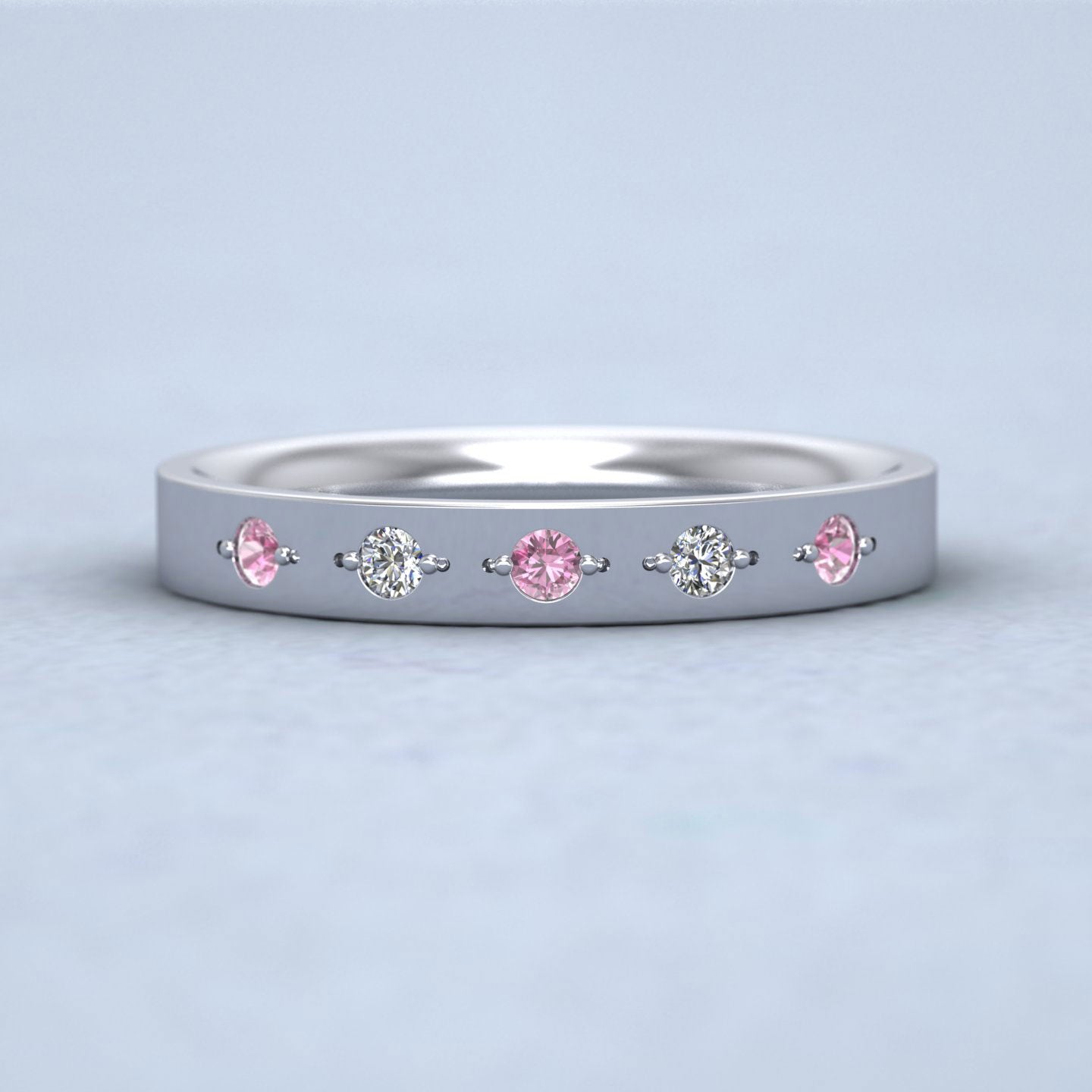 Diamond And Pink Sapphire Set 18ct White Gold 3mm Wedding Ring