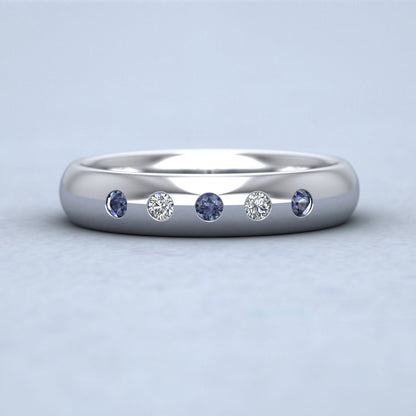 Blue Sapphire And Diamond Flush Set 500 Palladium 4mm Wedding Ring