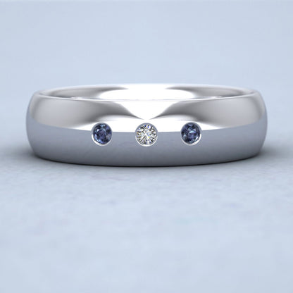 Blue Sapphire And Diamond Flush Set 18ct White Gold 6mm Wedding Ring