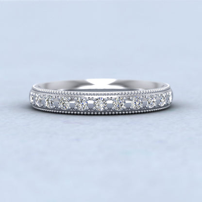 Diamond Set (0.24ct) With Millgrain Edge 9ct White Gold 3mm Wedding Ring