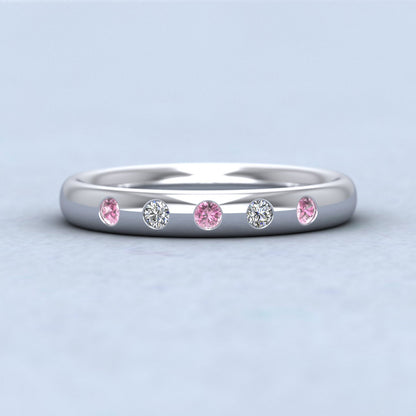 Pink Sapphire And Diamond Flush Set 14ct White Gold 3mm Wedding Ring