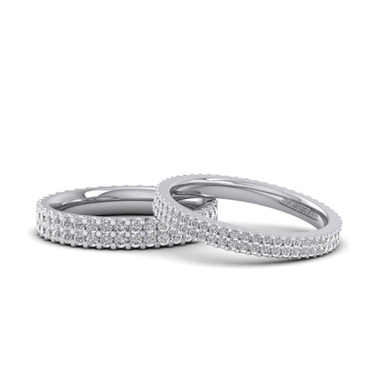 Two Row Round Claw 0.5ct Full Diamond Set 950 Platinum 2.5mm Ring