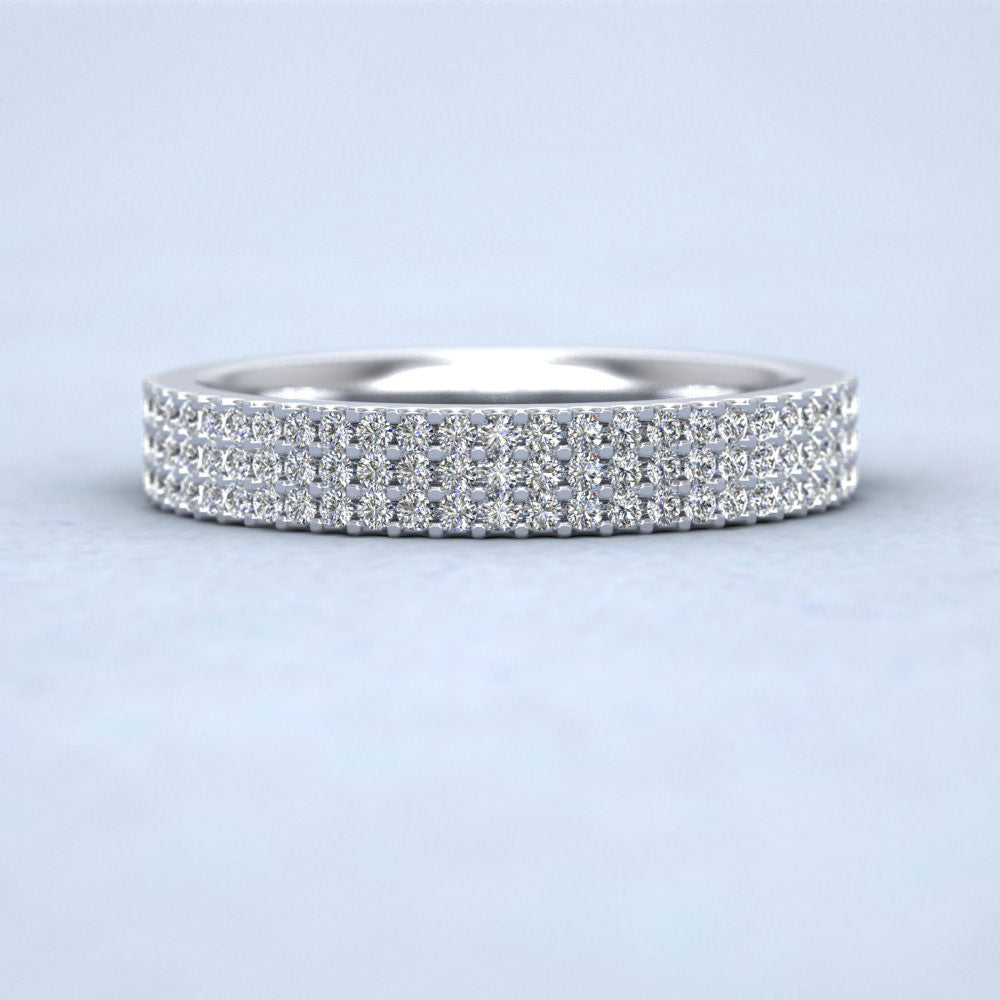 Three Row Round Claw 0.75ct Full Diamond Set 950 Platinum 4mm Ring