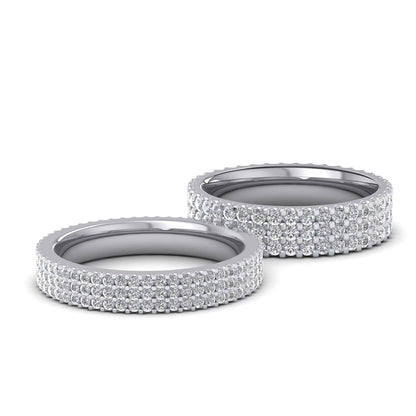 Three Row Round Claw 1.5ct Full Diamond Set 950 Platinum 5mm Ring