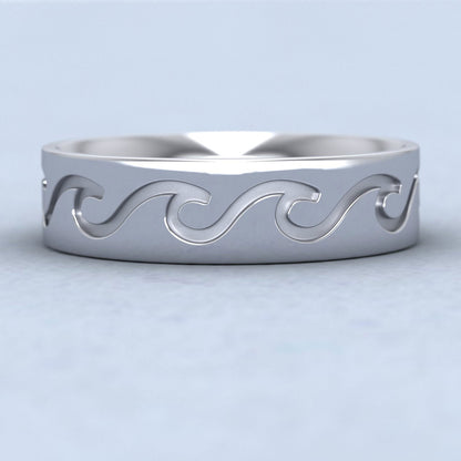 Wave Pattern 14ct White Gold 6mm Wedding Ring