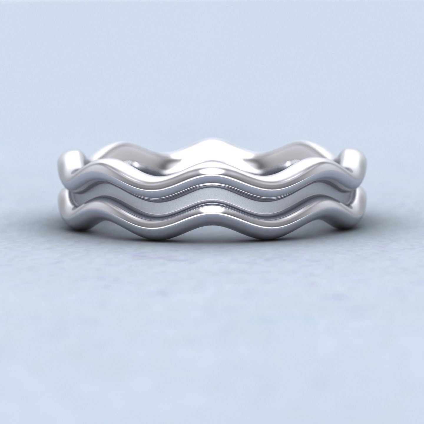 Double Wave 14ct White Gold 4mm Wedding Ring