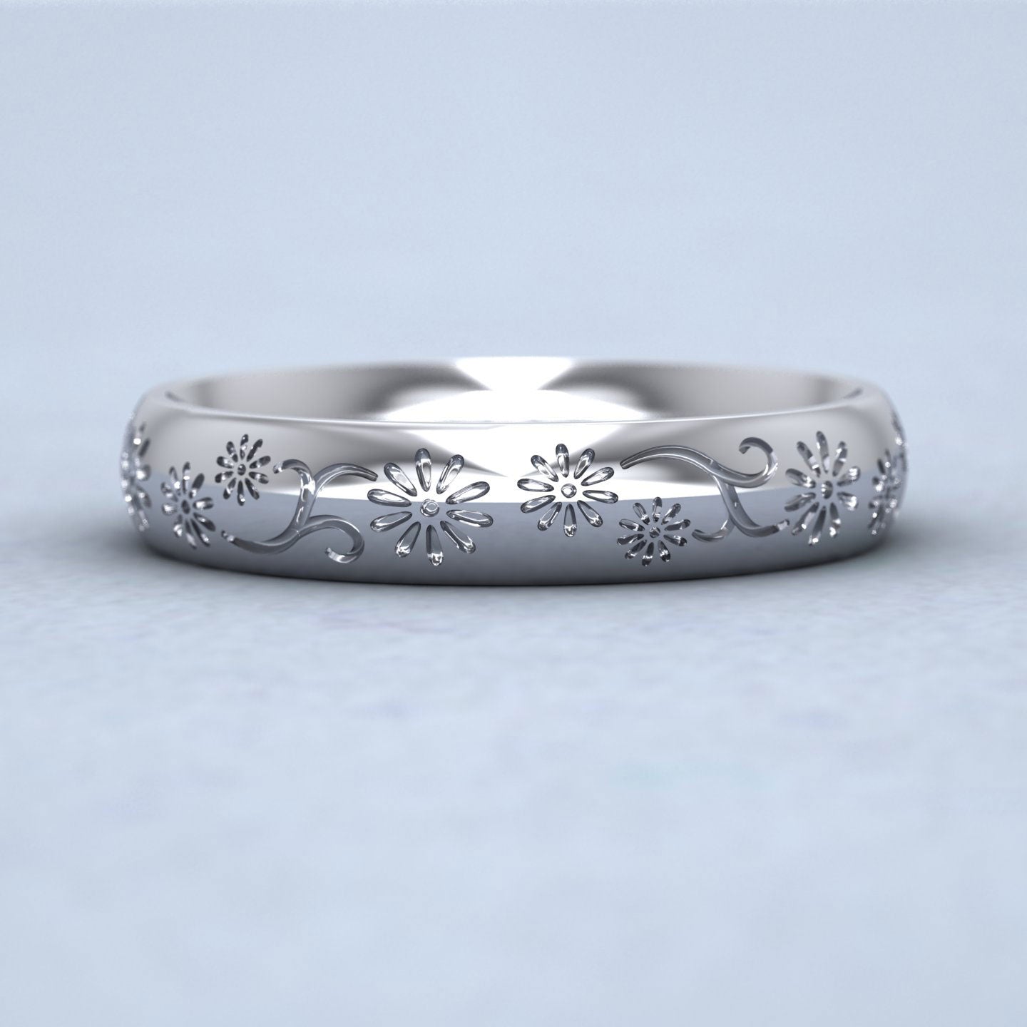 Daisy Pattern 14ct White Gold 4mm Wedding Ring