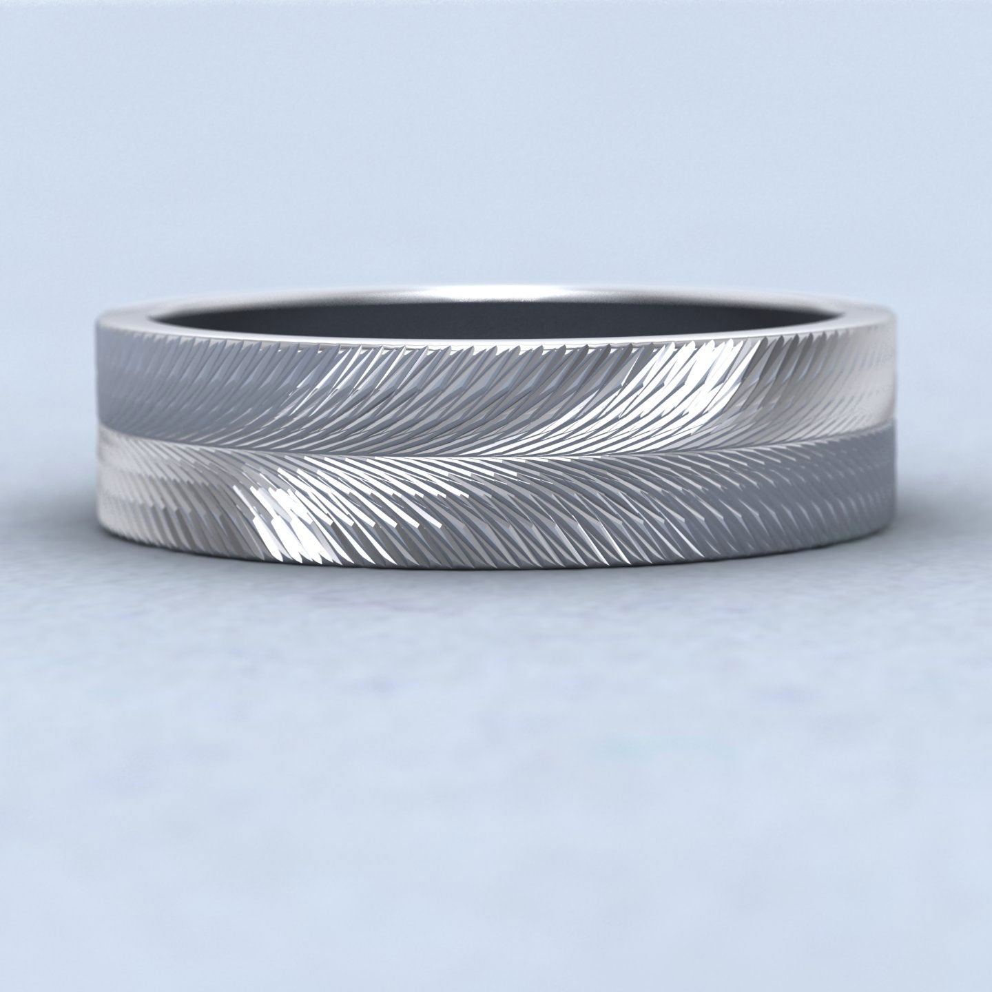 Feather Pattern Sterling Silver 6mm Wedding Ring