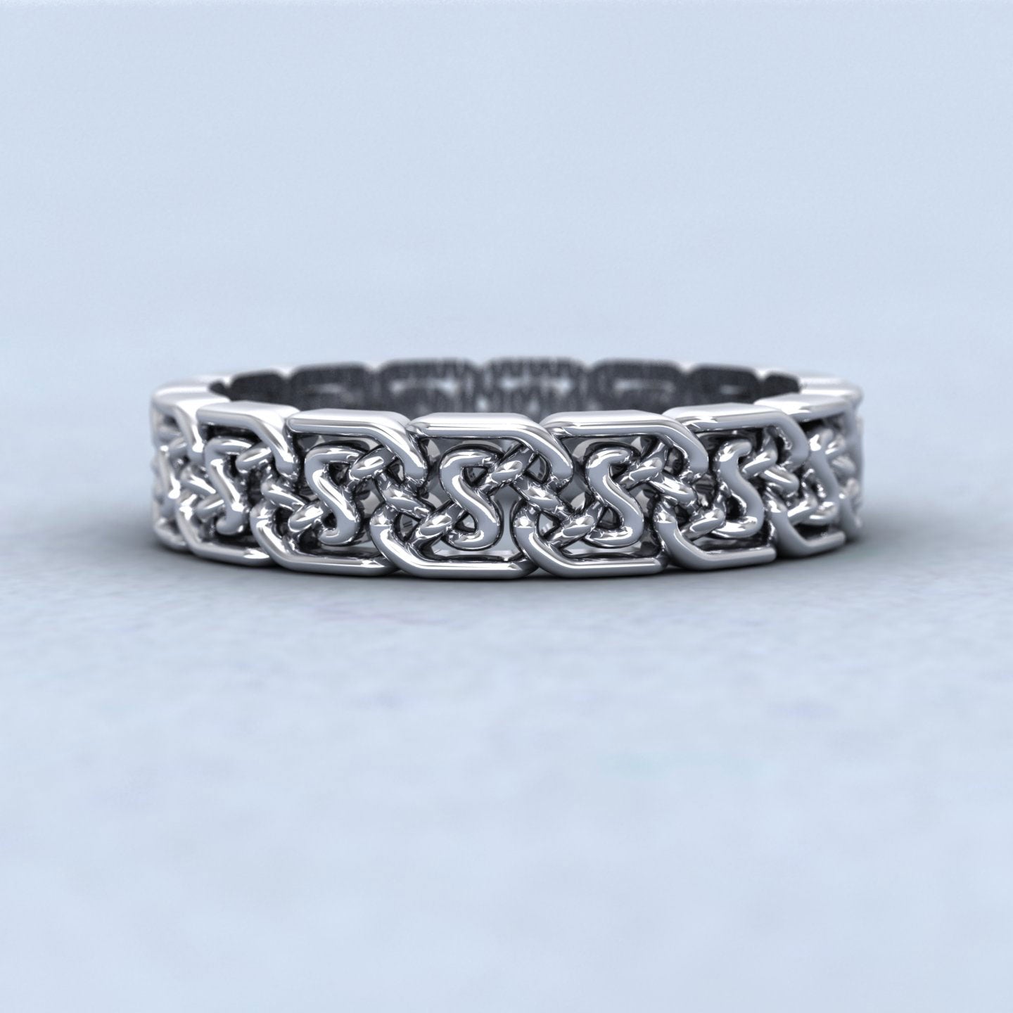 Open Celtic Patterned 9ct White Gold 4mm Wedding Ring