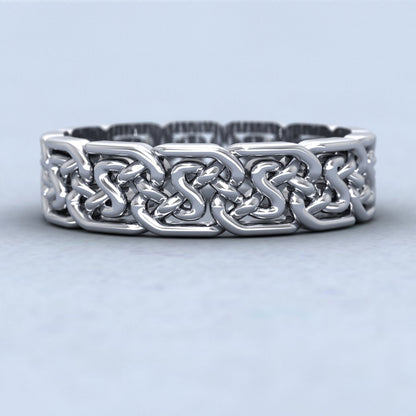 Open Celtic Patterned 9ct White Gold 6mm Wedding Ring