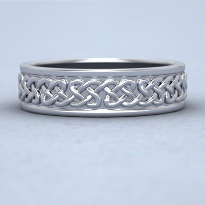 Celtic Pattern With Edge Flat 14ct White Gold 6mm Wedding Ring