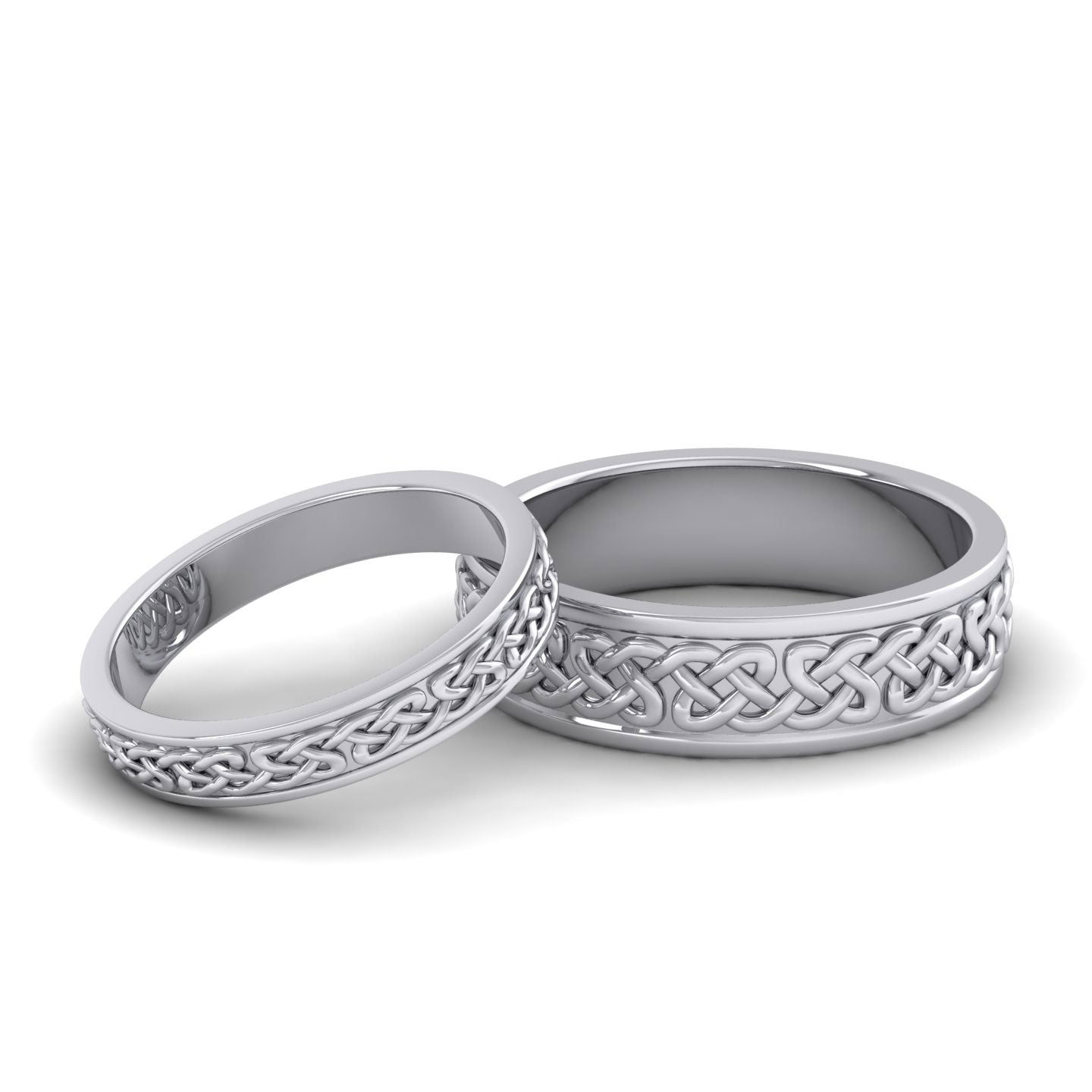 Celtic Pattern With Edge Flat 18ct White Gold 4mm Wedding Ring