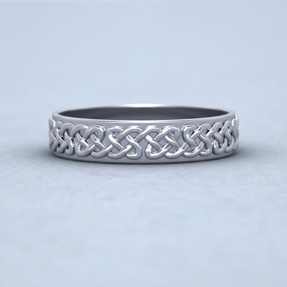 Celtic Patterned Flat 18ct White Gold 4mm Wedding Ring