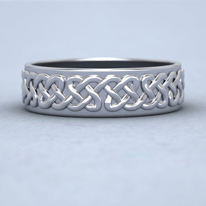 Celtic Patterned Flat 14ct White Gold 6mm Wedding Ring