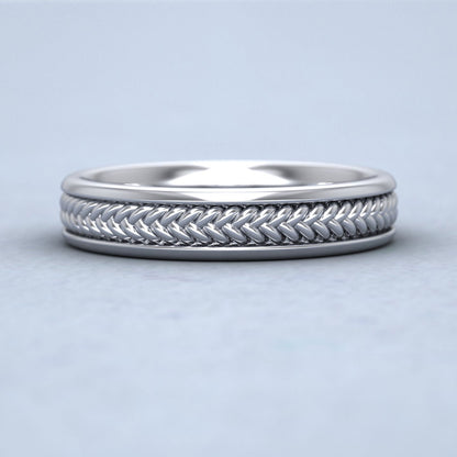 Braided Pattern 14ct White Gold 4mm Wedding Ring