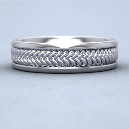 Braided Pattern 14ct White Gold 6mm Wedding Ring