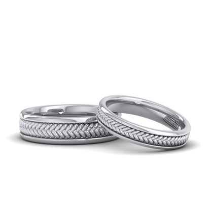 Braided Pattern 14ct White Gold 4mm Wedding Ring