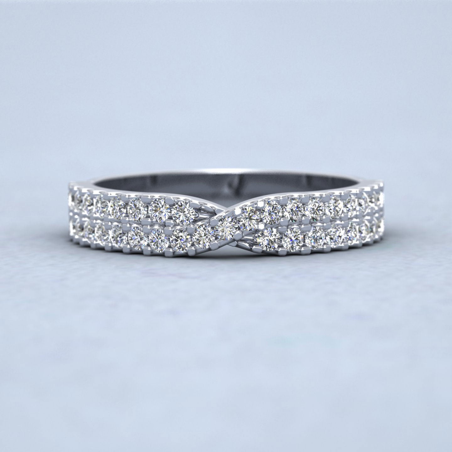 Crossover Diamond Claw Set Wedding Ring In 18ct White Gold 3.5mm Wide