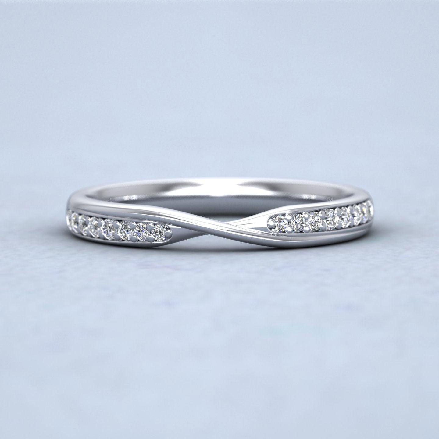 Crossover Pattern Wedding Ring In 18ct White Gold 2.5mm Wide With Sixteen Diamonds