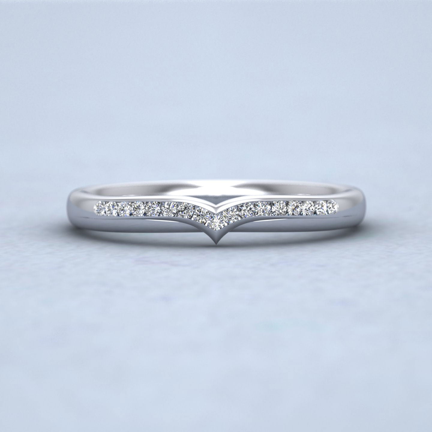 V Shape Round Diamond Channel Set Wedding Ring In 950 Platinum 2.25mm Wide