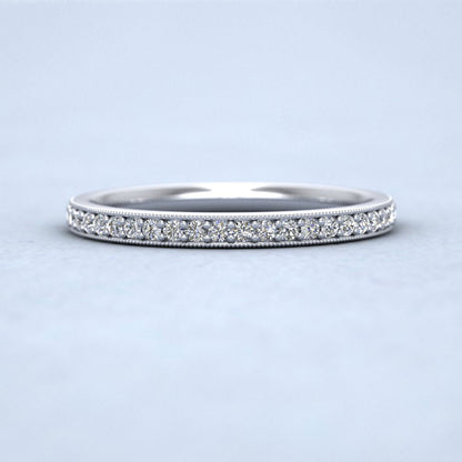 Full Bead Set 0.46ct Round Brilliant Cut Diamond With Millgrain Surround 9ct White Gold 2mm Wedding Ring