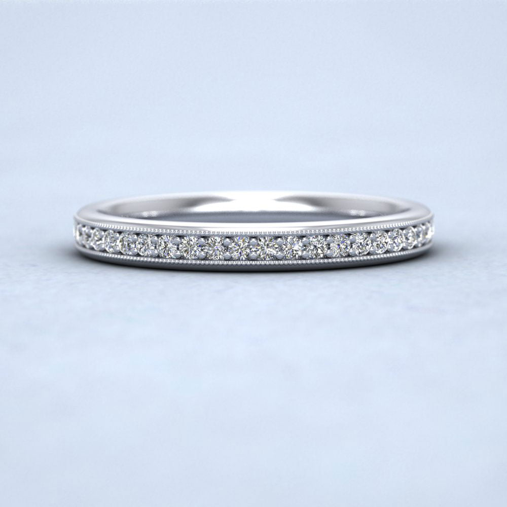 Full Bead Set 0.7ct Round Brilliant Cut Diamond With Millgrain Surround 18ct White Gold 2.5mm Wedding Ring