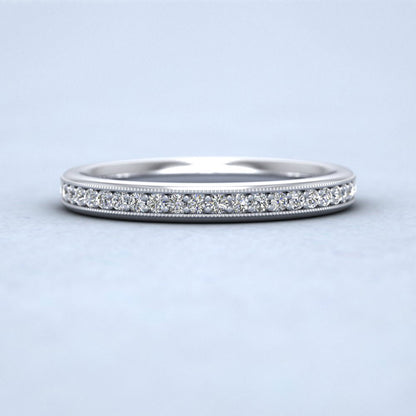 Full Bead Set 0.7ct Round Brilliant Cut Diamond With Millgrain Surround 950 Platinum 2.5mm Wedding Ring