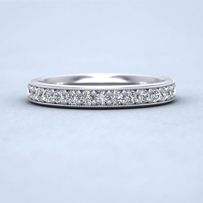 Full Bead Set 0.8ct Round Brilliant Cut Diamond With Millgrain Surround 950 Platinum 3mm Wedding Ring