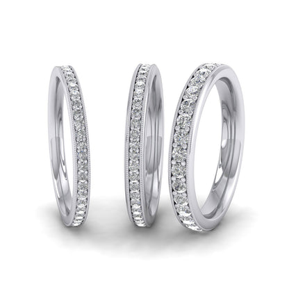 Full Bead Set 0.46ct Round Brilliant Cut Diamond With Millgrain Surround 9ct White Gold 2mm Wedding Ring