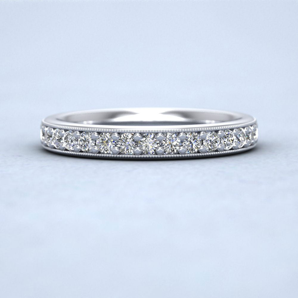 Half Bead Set 0.4ct Round Brilliant Cut Diamond With Millgrain Surround 9ct White Gold 3mm Wedding Ring