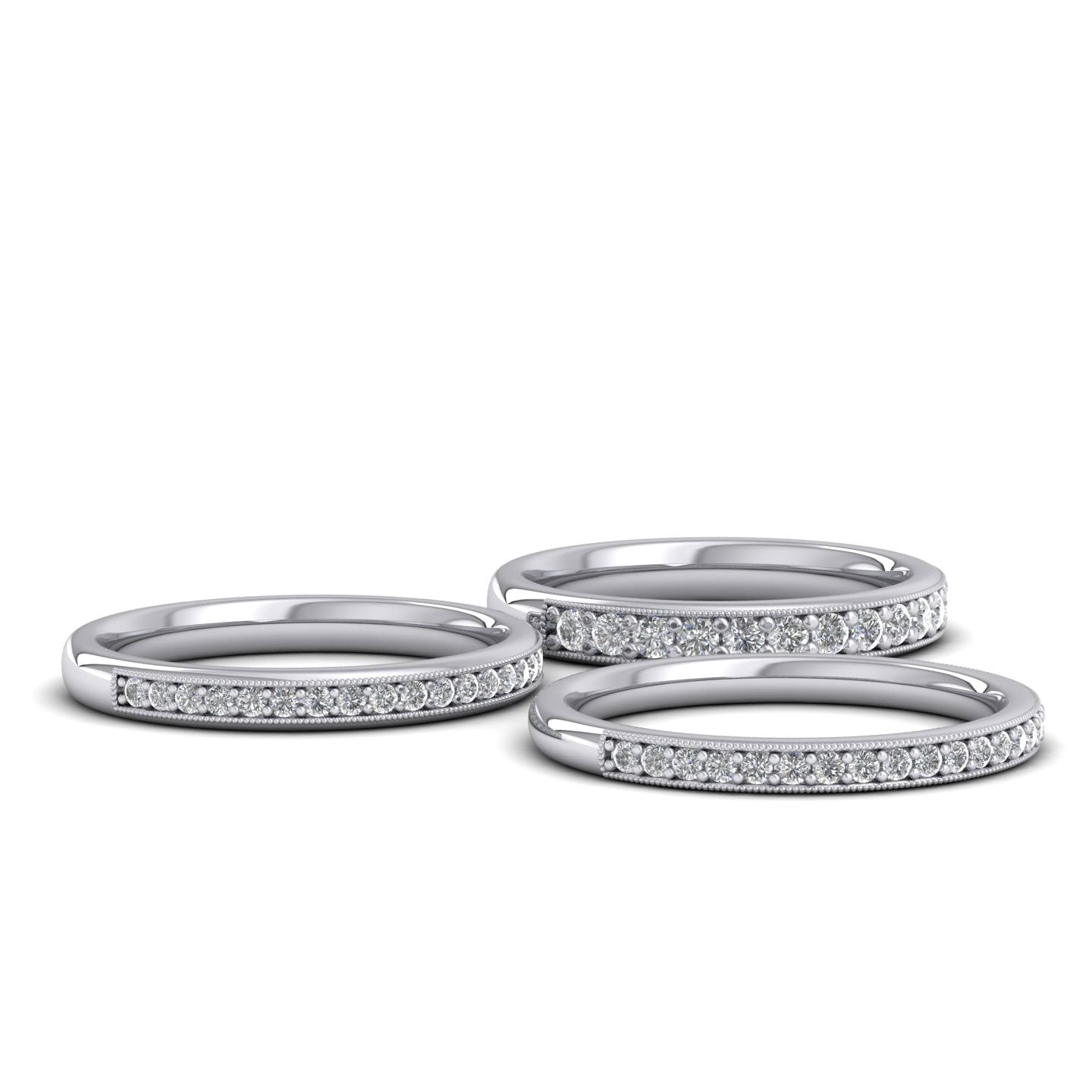 Half Bead Set 0.23ct Round Brilliant Cut Diamond With Millgrain Surround 18ct White Gold 2mm Wedding Ring