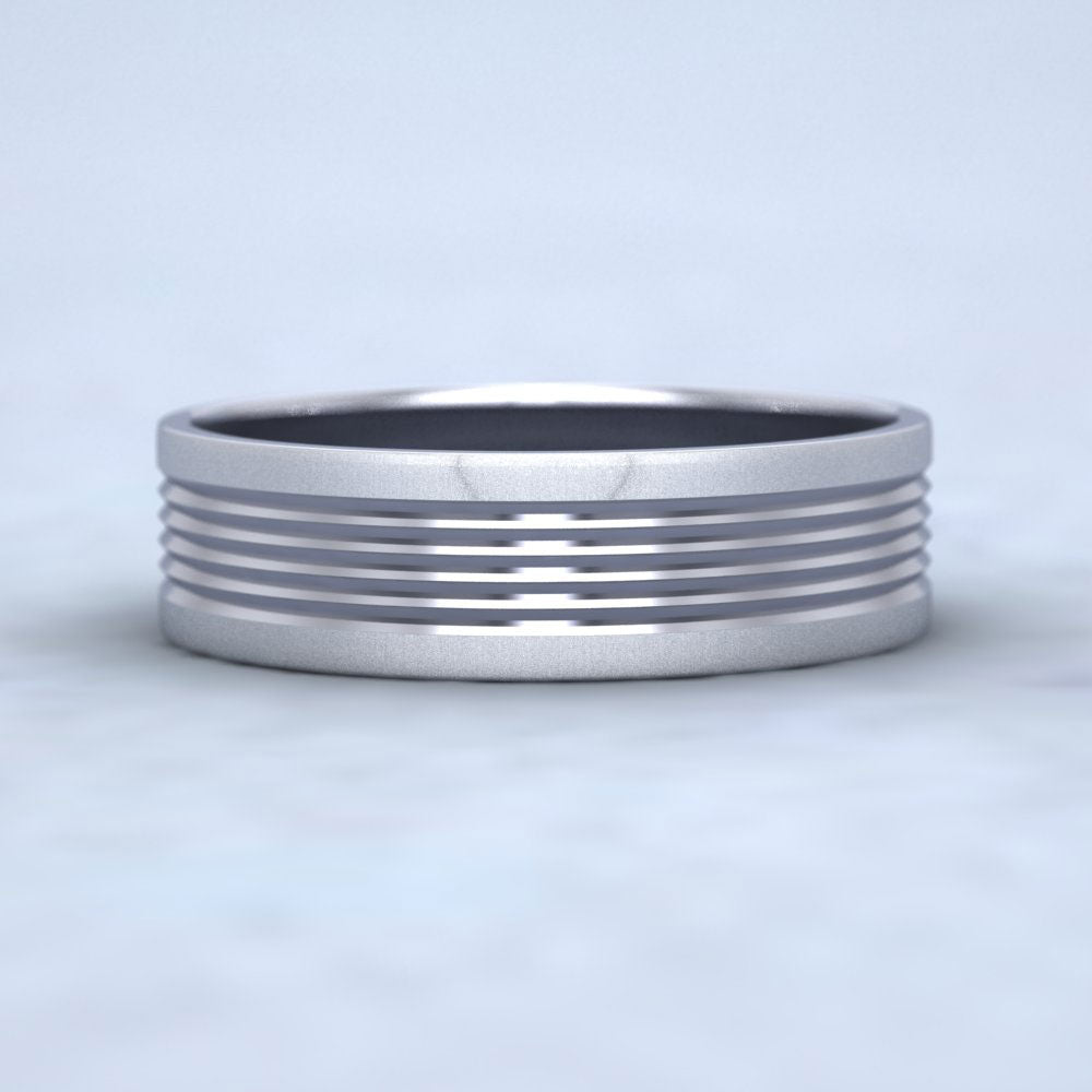 Grooved Pattern 950 Palladium 6mm Flat Wedding Ring