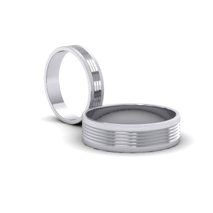 Grooved Pattern 500 Palladium 4mm Flat Wedding Ring