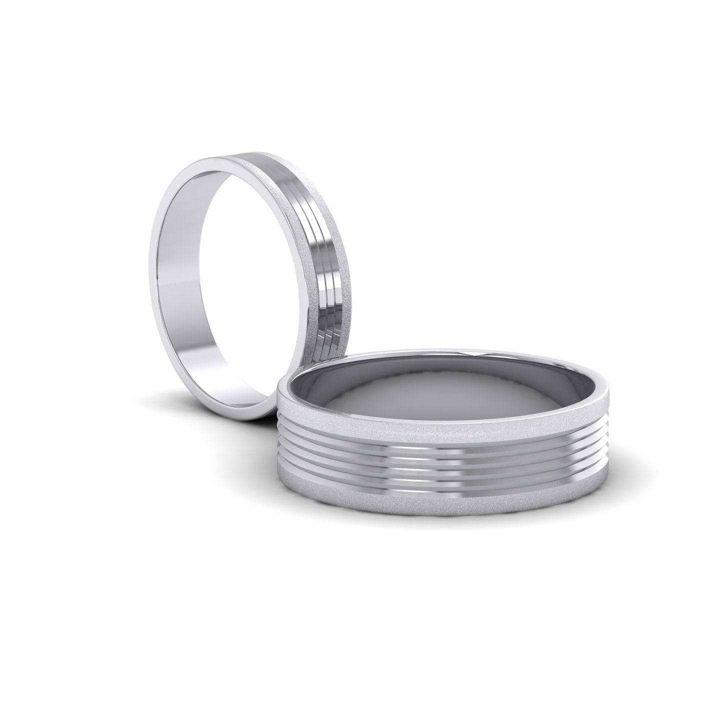 Grooved Pattern 950 Platinum 6mm Flat Wedding Ring