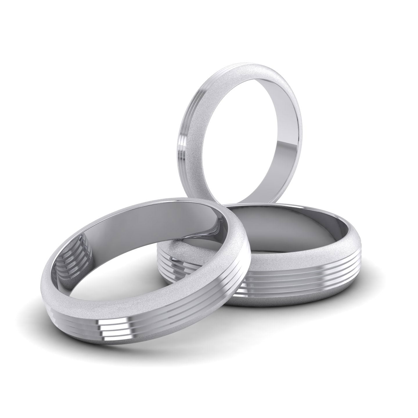 Grooved Pattern 14ct White Gold 4mm Wedding Ring
